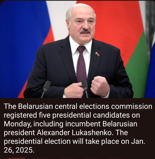 The Belarusian central elections commission registered five presidential candidates on Monday, including incumbent president Alexander Lukashenko. The presidential election will take place on January 26, 2025